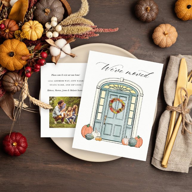 Majestic Colonial Door Illustration Fall Moving Announcement Postcard (Creator Uploaded)