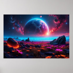 Majestic Cosmic Fantasy Landscape Vibrant Poster