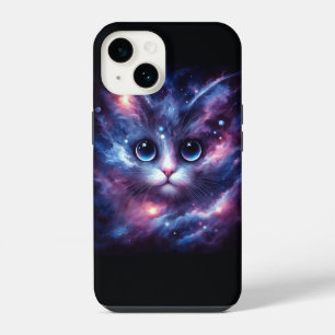 Majestic Cosmic Galaxy Cat Portrait - Intense Blue iPhone 14 Case