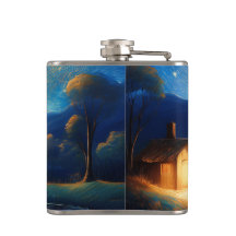 Majestic Cottage Under Moon Flask