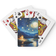 Majestic Cottage Under Moon Playing Cards