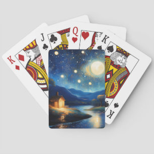 Majestic Cottage Under Moon Playing Cards