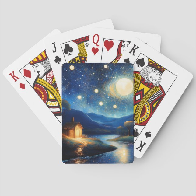 Majestic Cottage Under Moon Playing Cards (Back)