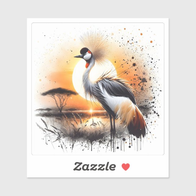 Majestic Crane at Sunset Near an African Savanna (Sheet)