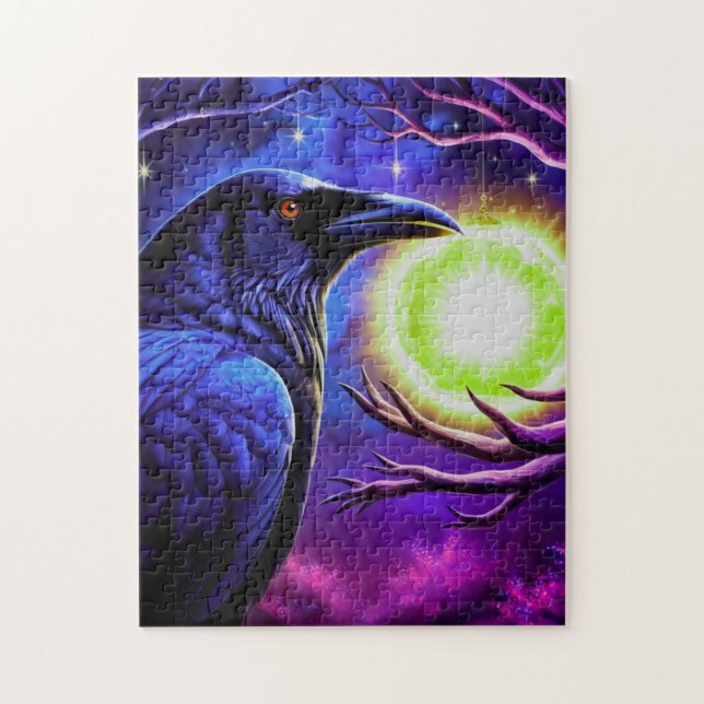 Majestic Crow Looking at Glowing Orb Jigsaw Puzzle (Vertical)
