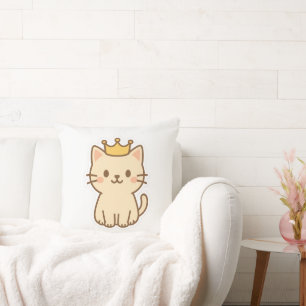 Majestic Cuddly Cat with a Crown Cushion