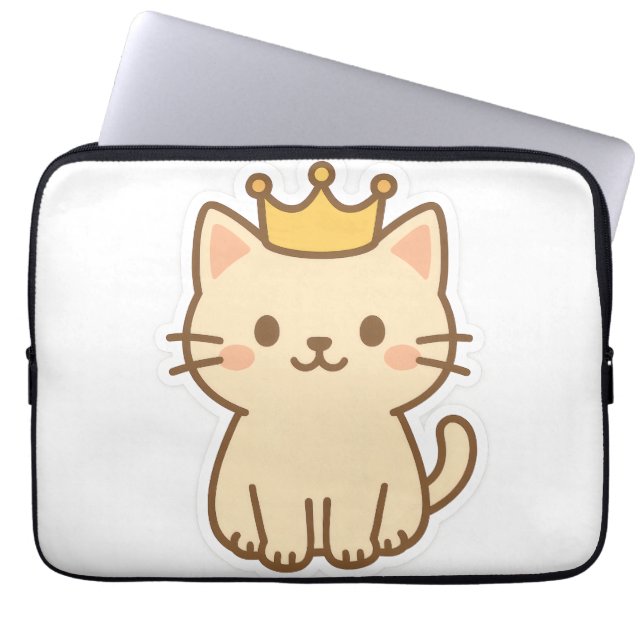 Majestic Cuddly Cat with a Crown Laptop Sleeve (Front)