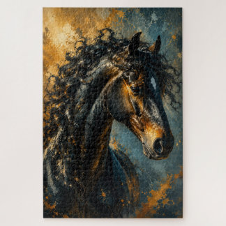 Majestic Curly Black Horse Abstract Puzzle