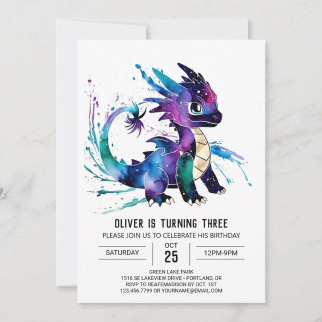 Majestic Cute Dragon Digital Boy Birthday Invitation (Front)