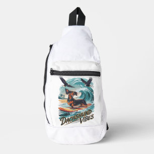 Majestic Dachshund Dog Catching a Wave Surfing Sling Bag
