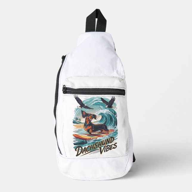 Majestic Dachshund Dog Catching a Wave Surfing Sling Bag (Front)