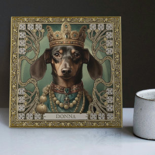 Majestic Dachshund King Personalised Art Deco Ceramic Tile