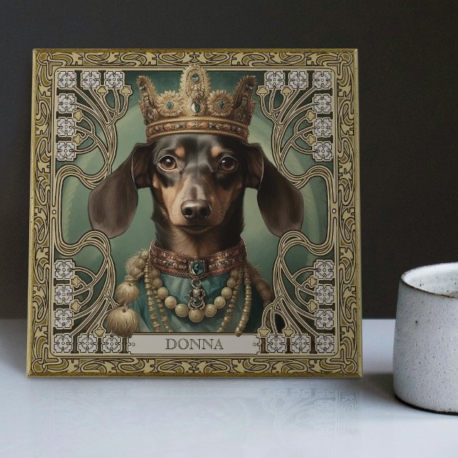 Majestic Dachshund King Personalised Art Deco Ceramic Tile (Creator Uploaded)