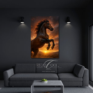 Majestic Dark Bay Horse Rearing in Crimson Light Canvas Print
