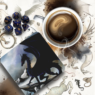 Majestic Dark Dragon Black Fantasy Mountains Coaster