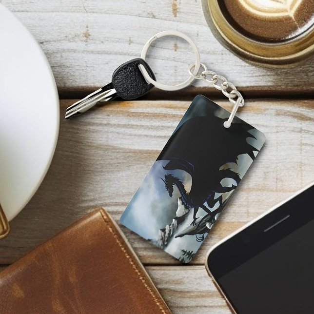 Majestic Dark Dragon Black Fantasy Mountains  Key Ring (Creator Uploaded)