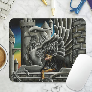Majestic Dark Fantasy Rottweiler Gargoyle Castle Mouse Pad