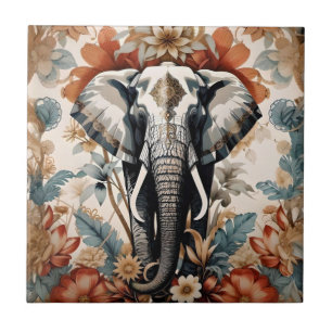 Majestic Decorated Elephant Wildlife Ceramic Tile