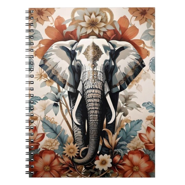 Majestic Decorated Elephant Wildlife Notebook (Front)