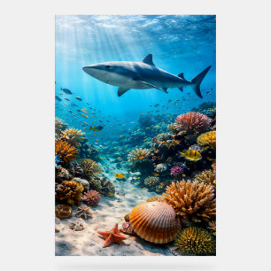 Majestic deep sea shark and coral reef ultra HD fi Acrylic Sign