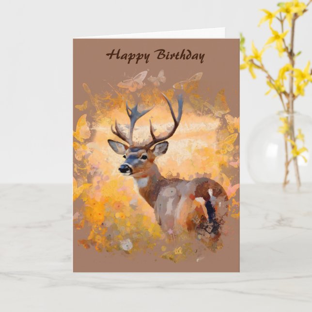 Majestic Deer in a Field of Wildflowers Card (Yellow Flower)