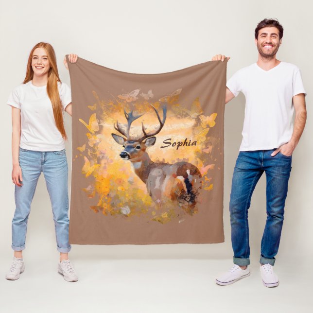 Majestic Deer in a Field of Wildflowers Fleece Blanket (In Situ)