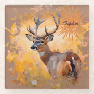 Majestic Deer in a Field of Wildflowers Glass Coaster