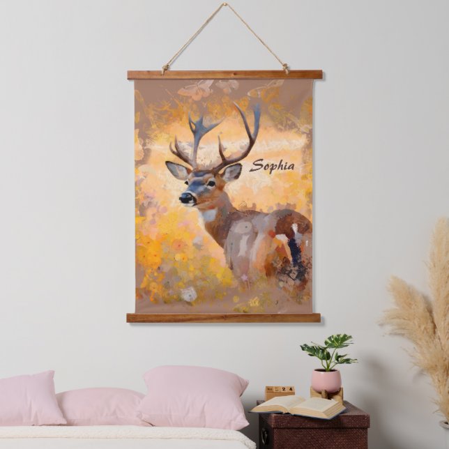 Majestic Deer in a Field of Wildflowers Hanging Tapestry (Bedroom)