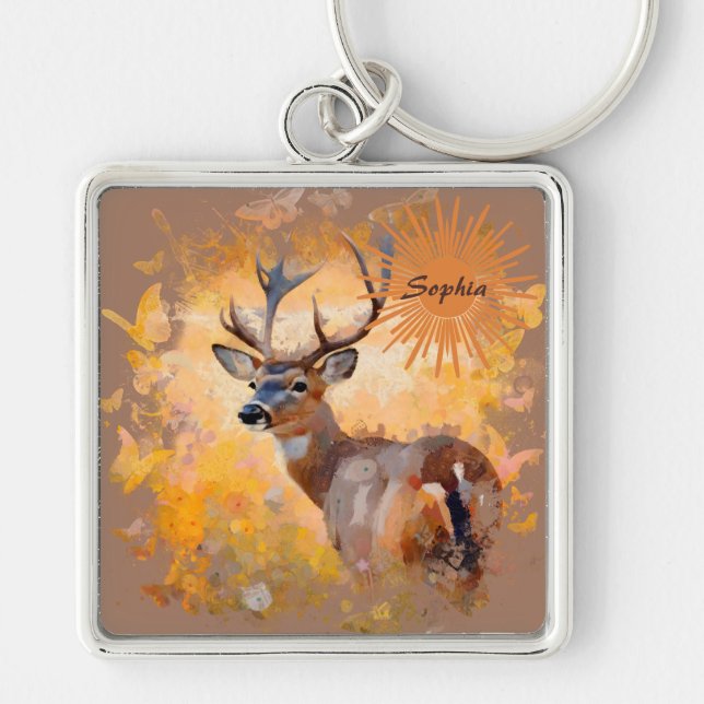 Majestic Deer in a Field of Wildflowers Key Ring (Front)