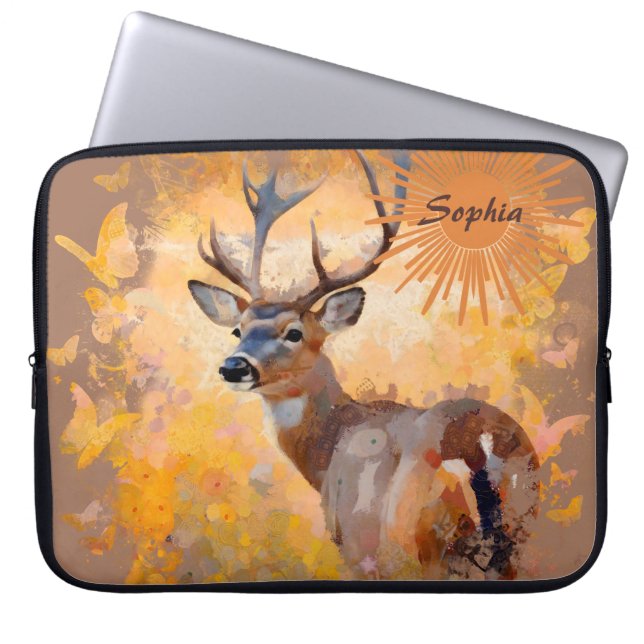 Majestic Deer in a Field of Wildflowers Laptop Sleeve (Front)