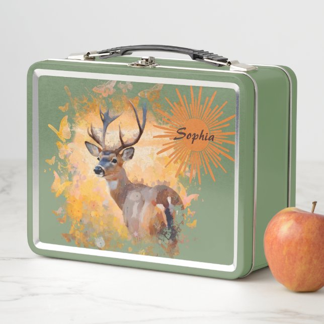 Majestic Deer in a Field of Wildflowers Metal Lunch Box (In Situ)
