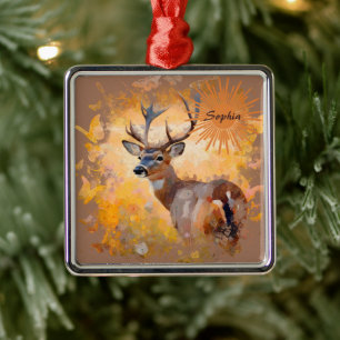 Majestic Deer in a Field of Wildflowers Metal Ornament