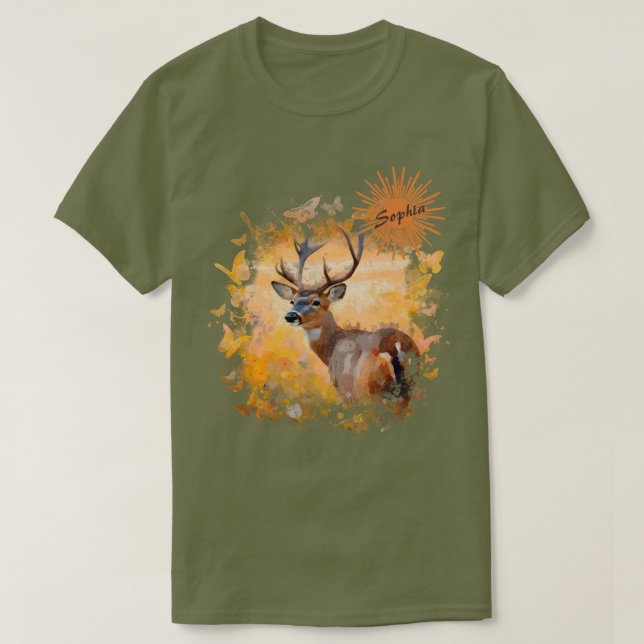 Majestic Deer in a Field of Wildflowers T-Shirt (Design Front)