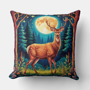 Majestic Deer in a Lush Forest Cushion