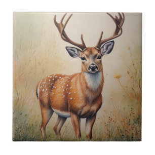 Majestic Deer In Autumn Forest Wildlife Ceramic Tile