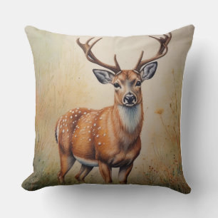 Majestic Deer In Autumn Forest Wildlife Cushion