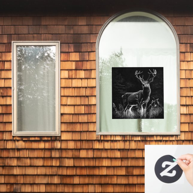 Majestic Deer in the Wilderness – Black&White Art (Home Window)
