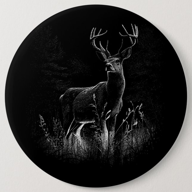 Majestic Deer in the Wilderness – Black&White Art 6 Cm Round Badge (Front)