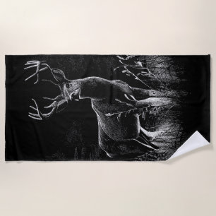 Majestic Deer in the Wilderness – Black&White Art Beach Towel