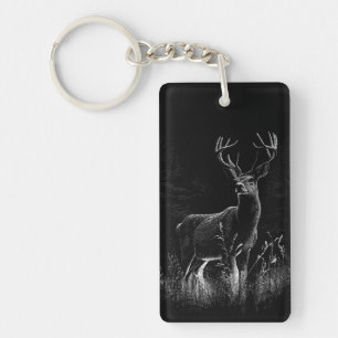 Majestic Deer in the Wilderness – Black&White Art Key Ring