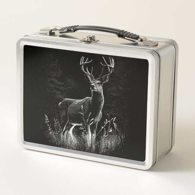 Majestic Deer in the Wilderness – Black&White Art Metal Lunch Box (Front)