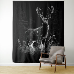Majestic Deer in the Wilderness – Black&White Art Tapestry