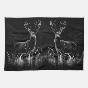 Majestic Deer in the Wilderness – Black&White Art Tea Towel
