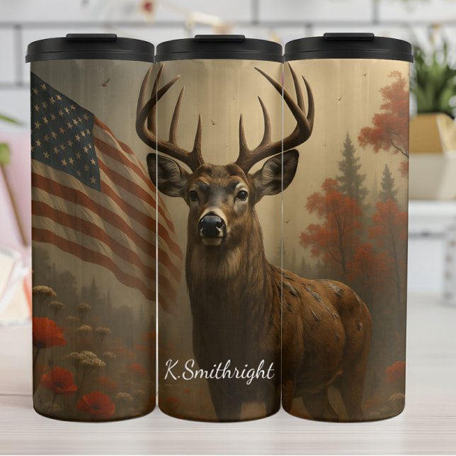 Majestic Deer Patriotic Forest Landscape Thermal Tumbler (Creator Uploaded)