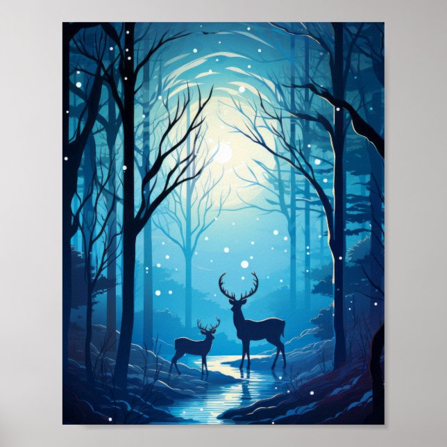 Majestic Deer Silhouette Vector Wallpaper Poster (Front)