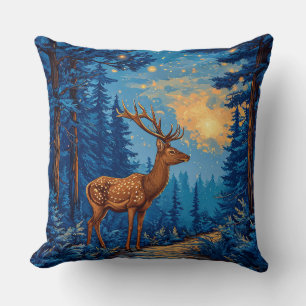 Majestic Deer Standing in Enchanted Forest Cushion