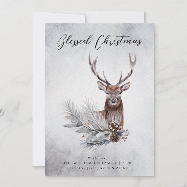 Majestic Deer Winter Woodland Christmas Card  (Front)