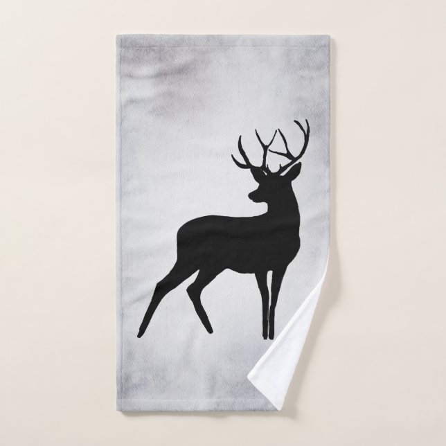 Majestic Deer with Antlers Black Silhouette Rustic Bath Towel Set (Hand Towel)
