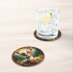 Majestic Deer With Glorious Antlers Round Paper Coaster