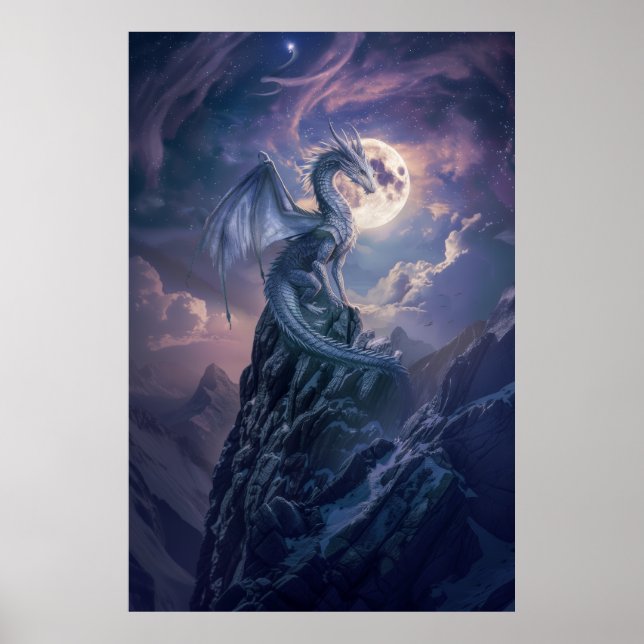 Majestic Dragon - Scales Gleaming in the Moonlight Poster (Front)